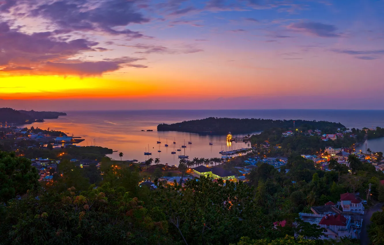 Photo wallpaper panorama, glow, Jamaica, harbour, Port Antonio