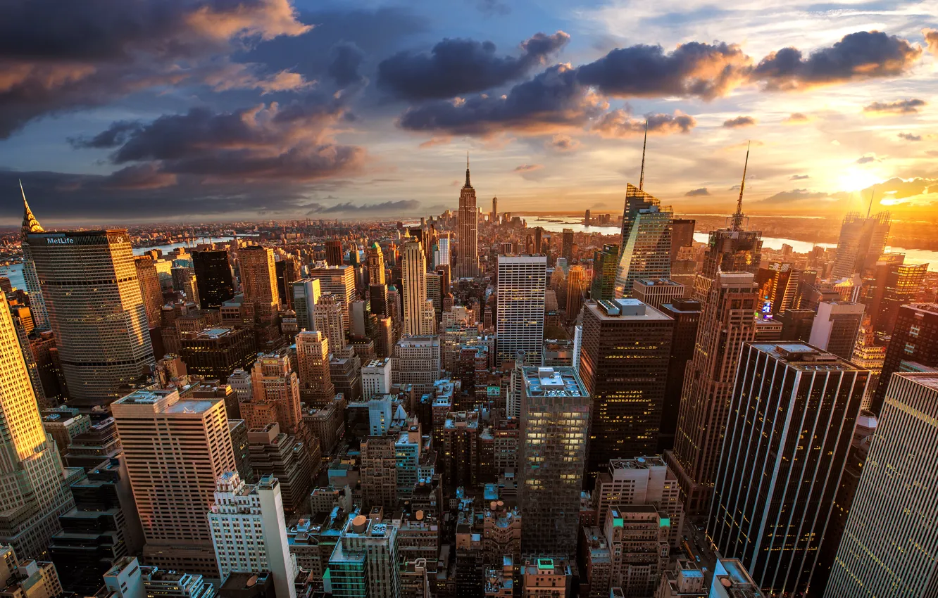 Photo wallpaper the city, dawn, New York, skyscrapers, USA, USA, megapolis, NYC