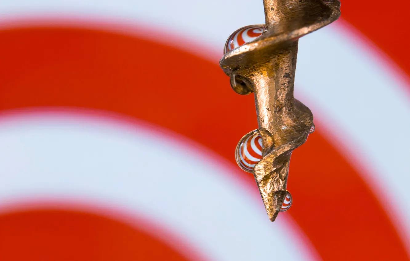 Photo wallpaper water, drops, spiral, screw, screws, fasteners