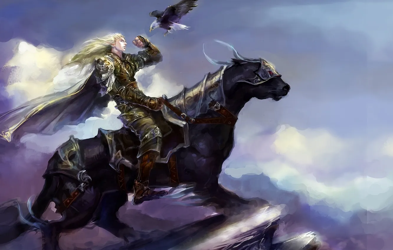Photo wallpaper bird, eagle, elf, predator, art, rider, beast, guy