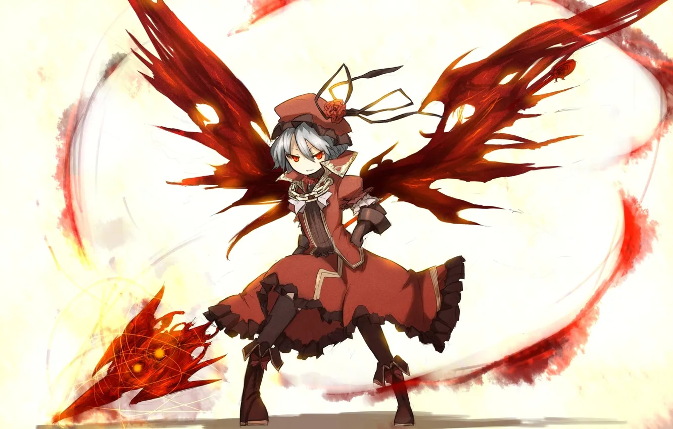 Photo wallpaper girl, flowers, weapons, wings, art, cap, touhou, shirogane usagi