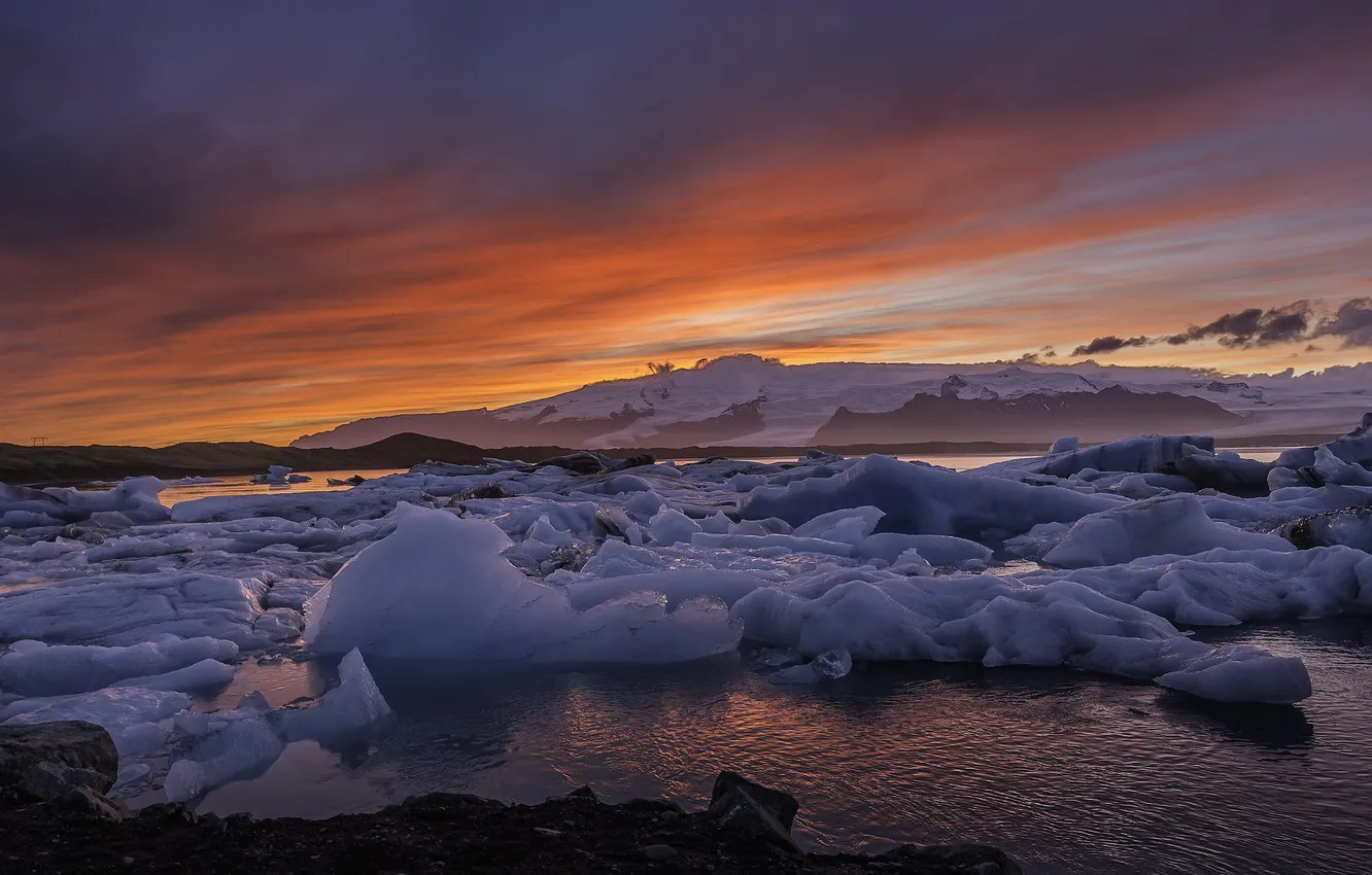Photo wallpaper ice, sea, night