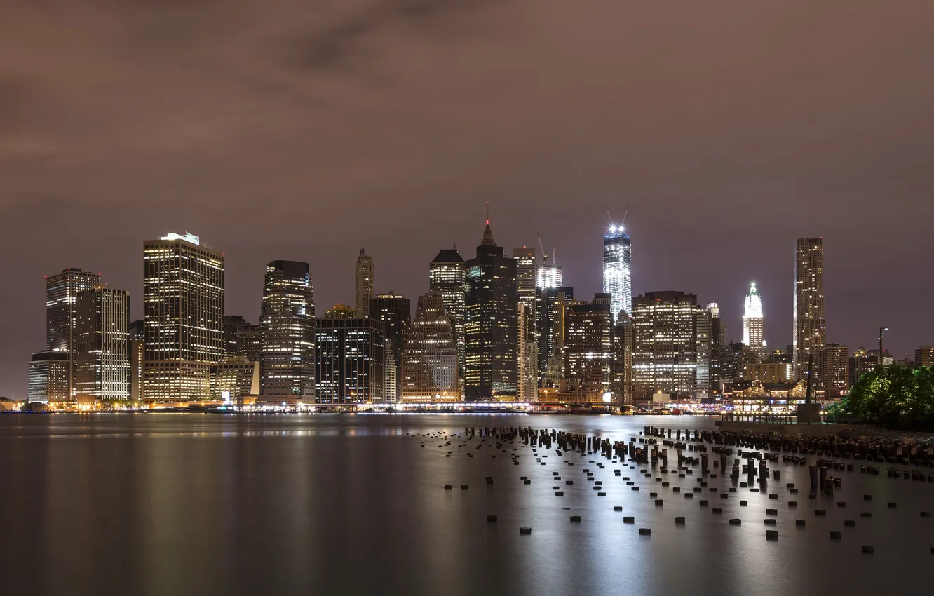 Photo wallpaper night, lights, New York, Manhattan