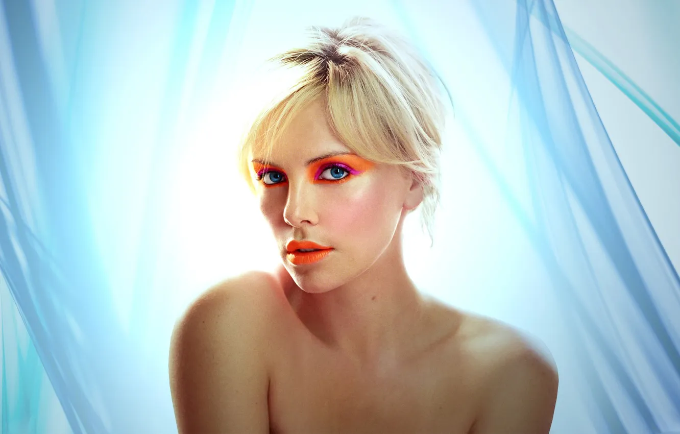 Photo wallpaper look, girl, face, background, Charlize Theron, hair, shadow, actress