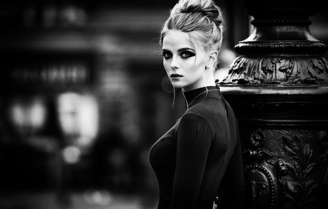 Photo wallpaper look, girl, blonde, black and white, is, monochrome, monochrome, black and white