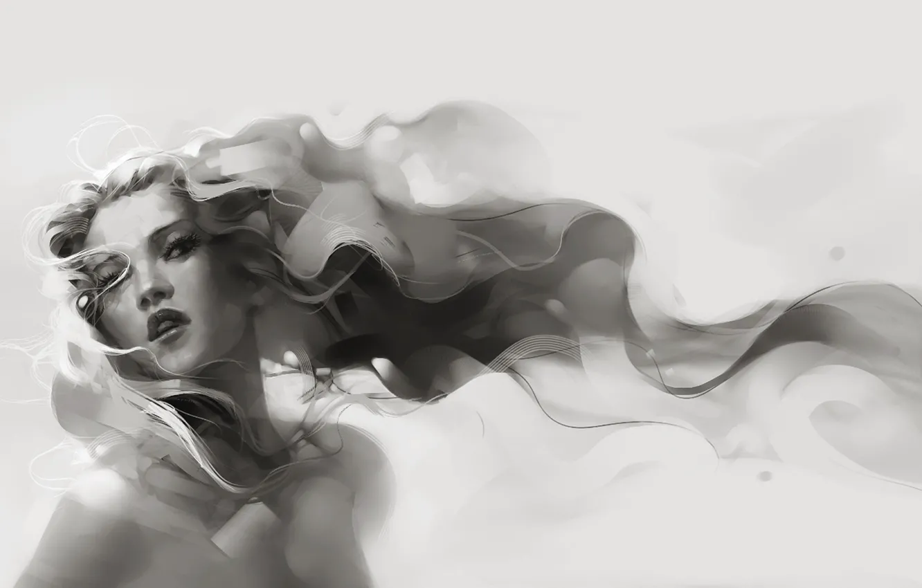 Photo wallpaper look, girl, grey, long hair