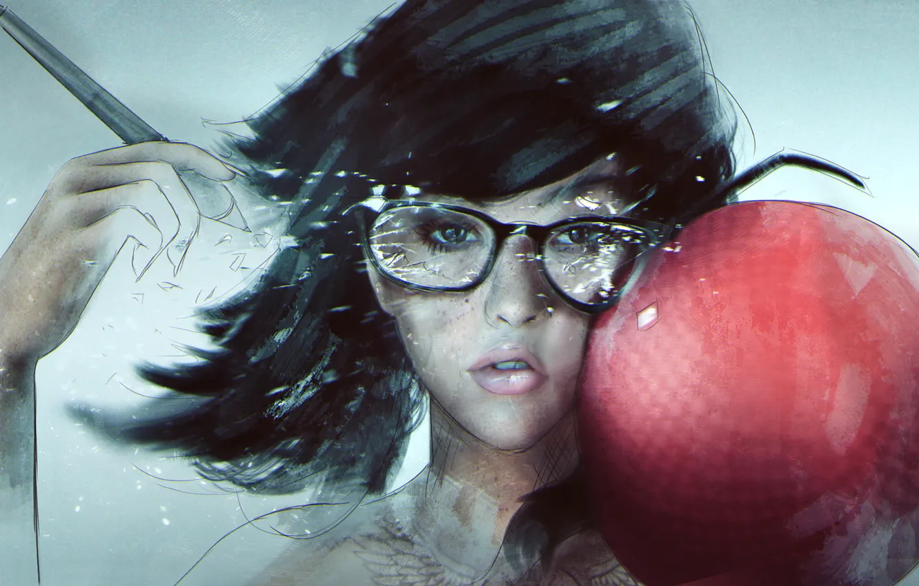 Photo wallpaper girl, face, art, glasses, blow, hipster, dodgeball