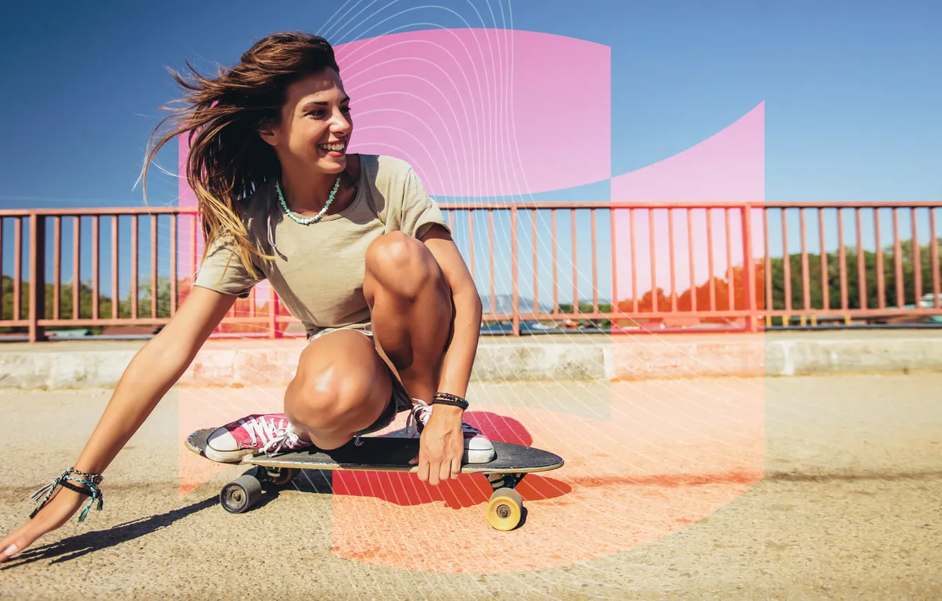 Photo wallpaper girl, Skating, SKATEBOARDING, joyfully