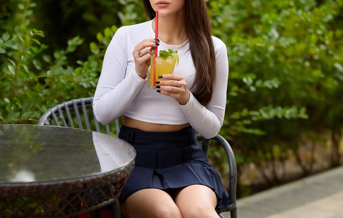 Photo wallpaper shoes, cocktail, sitting, skirt, blouse, feet