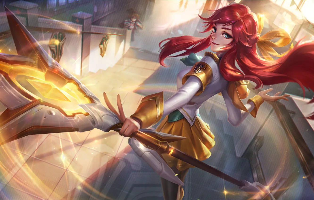 Photo wallpaper girl, fantasy, game, magic, blue eyes, Lux, redhead, League of Legends