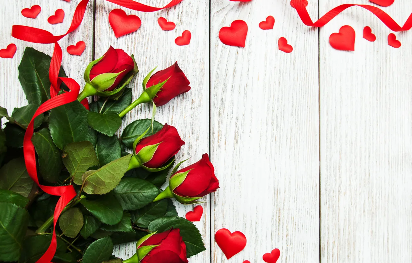 Photo wallpaper love, red, roses, hearts, red, love, romantic, hearts