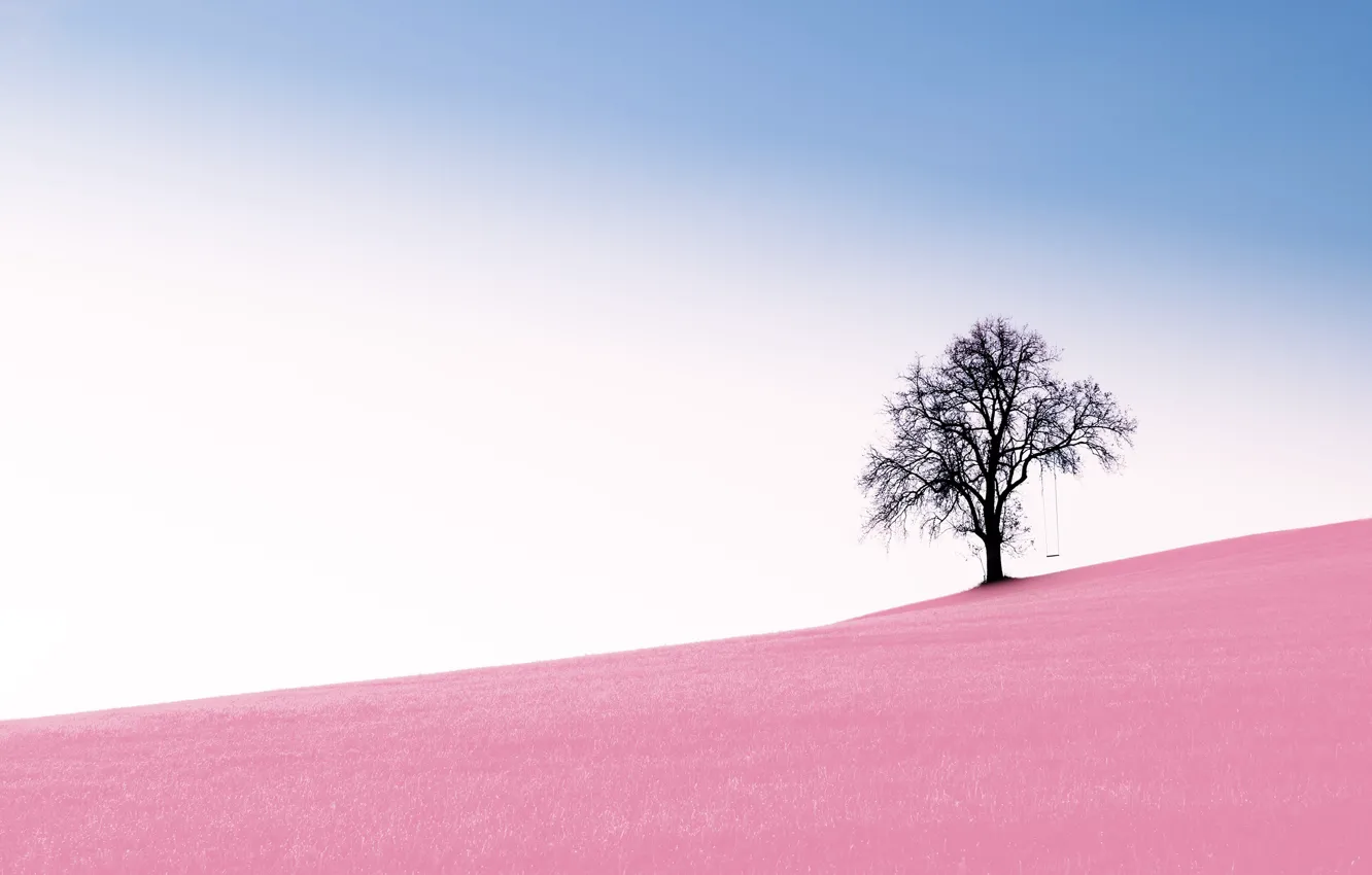 Photo wallpaper the sky, tree, pink, swing