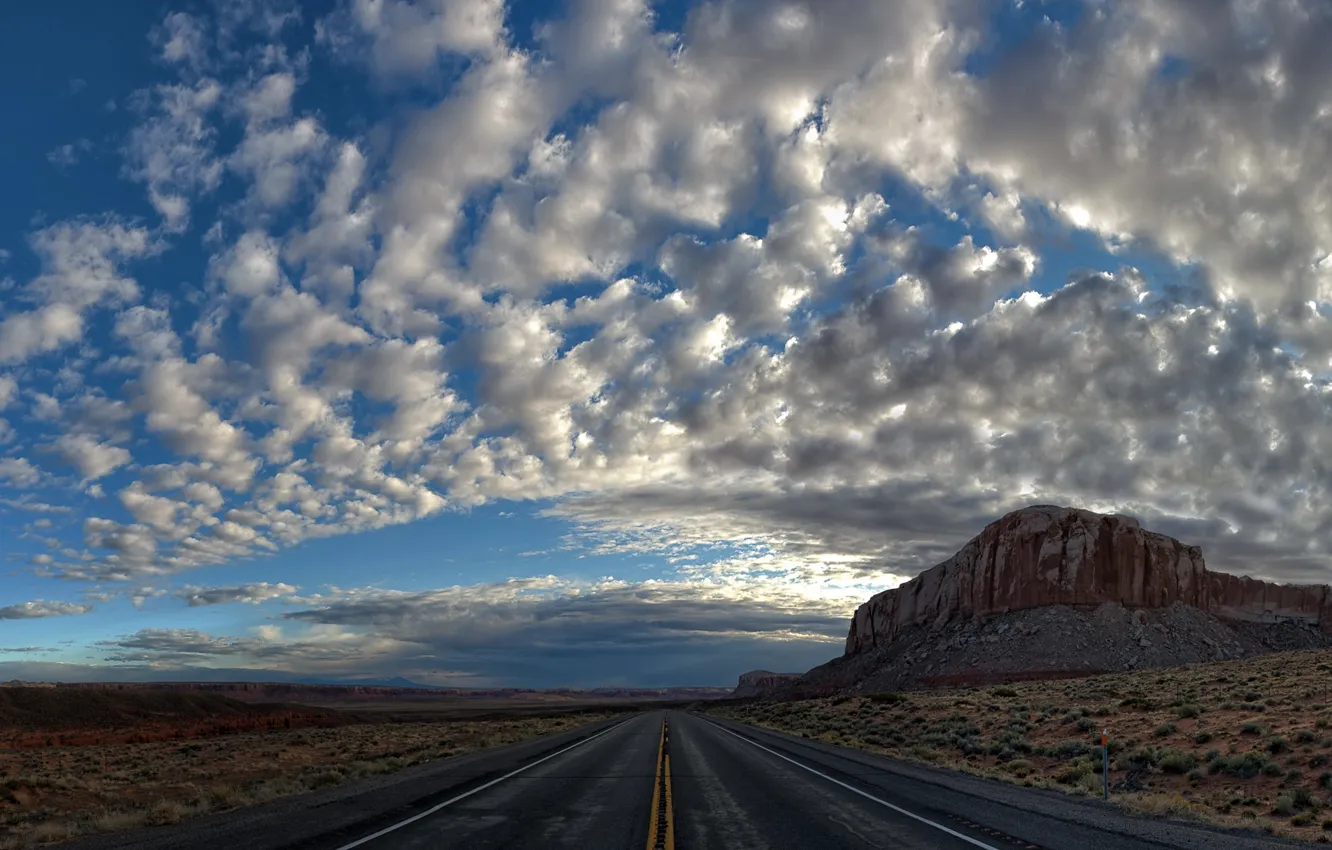 Photo wallpaper road, field, the sky, mountain