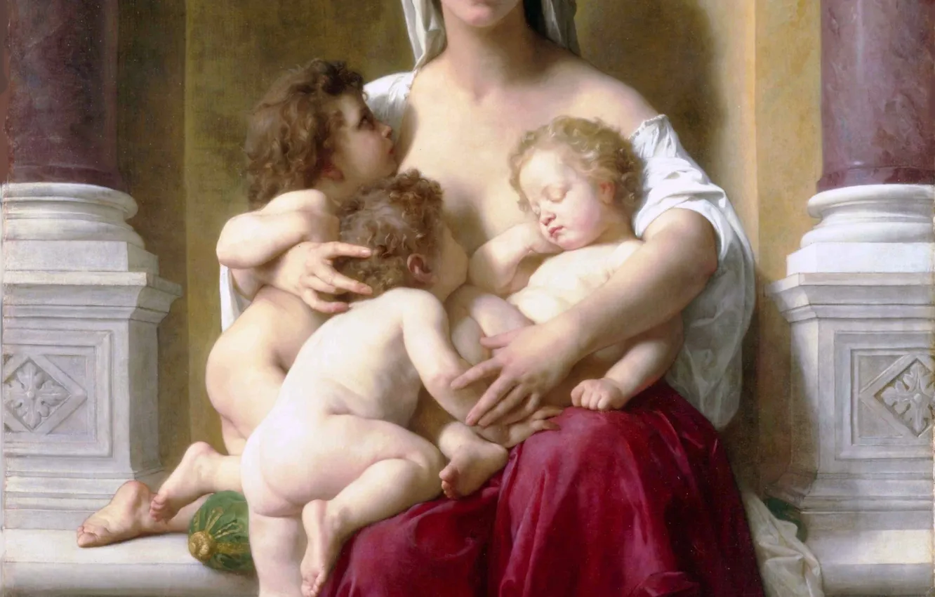 Photo wallpaper girl, love, children, picture, Mercy, William-Adolphe Bouguereau, French academic artist, William-Adolphe Bouguereau