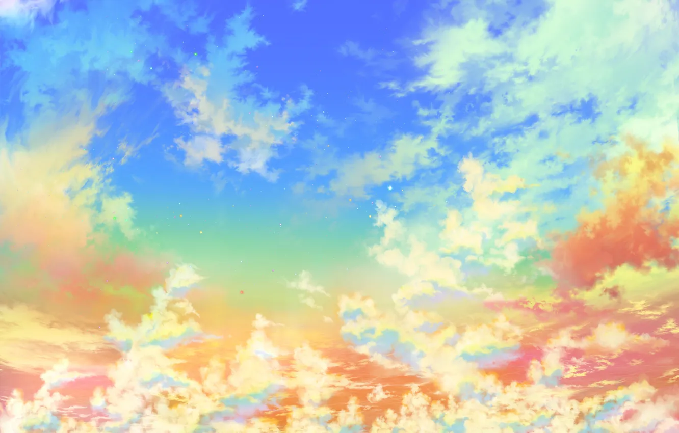 Photo wallpaper the sky, stars, clouds, lights, bright, gold, Gold heaven