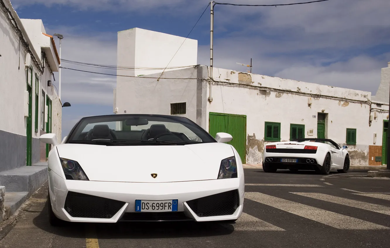 Photo wallpaper machine, white, building, convertible, Lamborghini, Gallardo, Supercar, lamborghini gallardo lp560-4 spyder