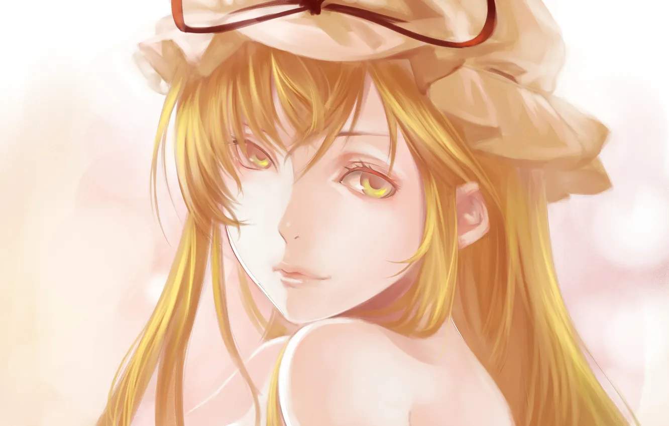 Photo wallpaper eyes, look, girl, face, bow, touhou, yellow shades, SAMANTA