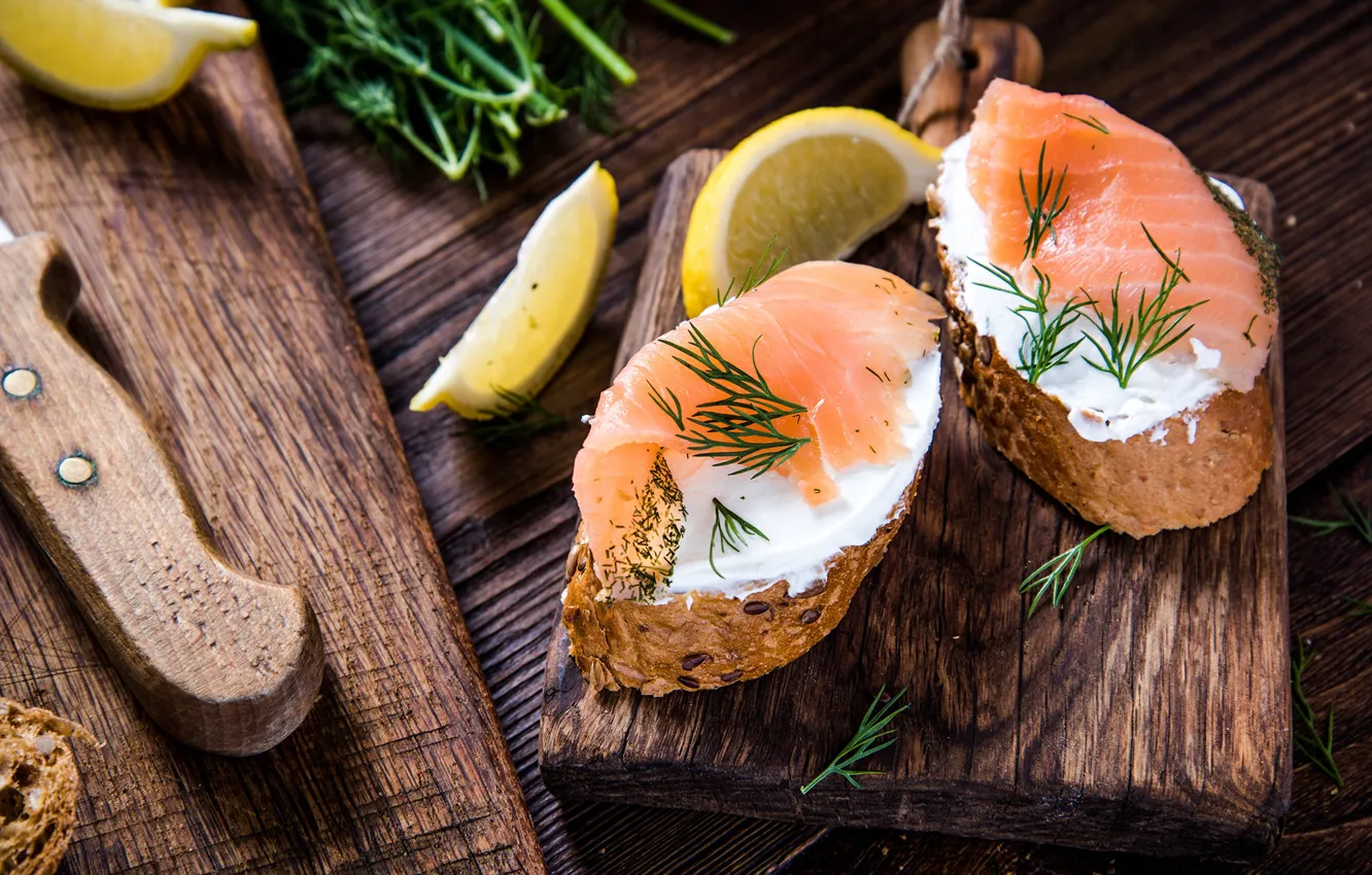 Photo wallpaper lemon, fish, sandwiches