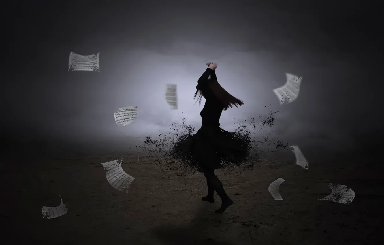 Photo wallpaper girl, notes, dance, vortex, dance