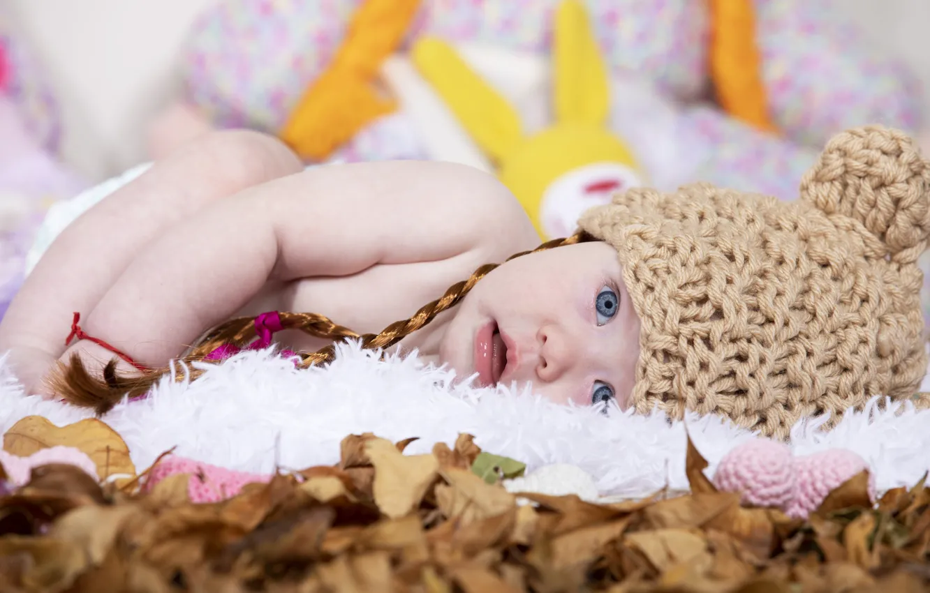 Photo wallpaper baby, cap, baby