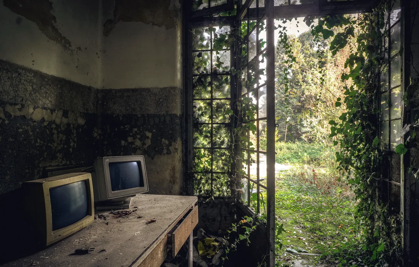 Photo wallpaper table, room, monitor