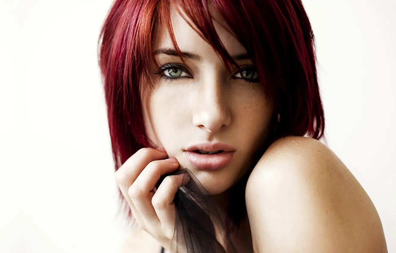 Photo wallpaper look, girl, red, face, hair, Susan Coffey