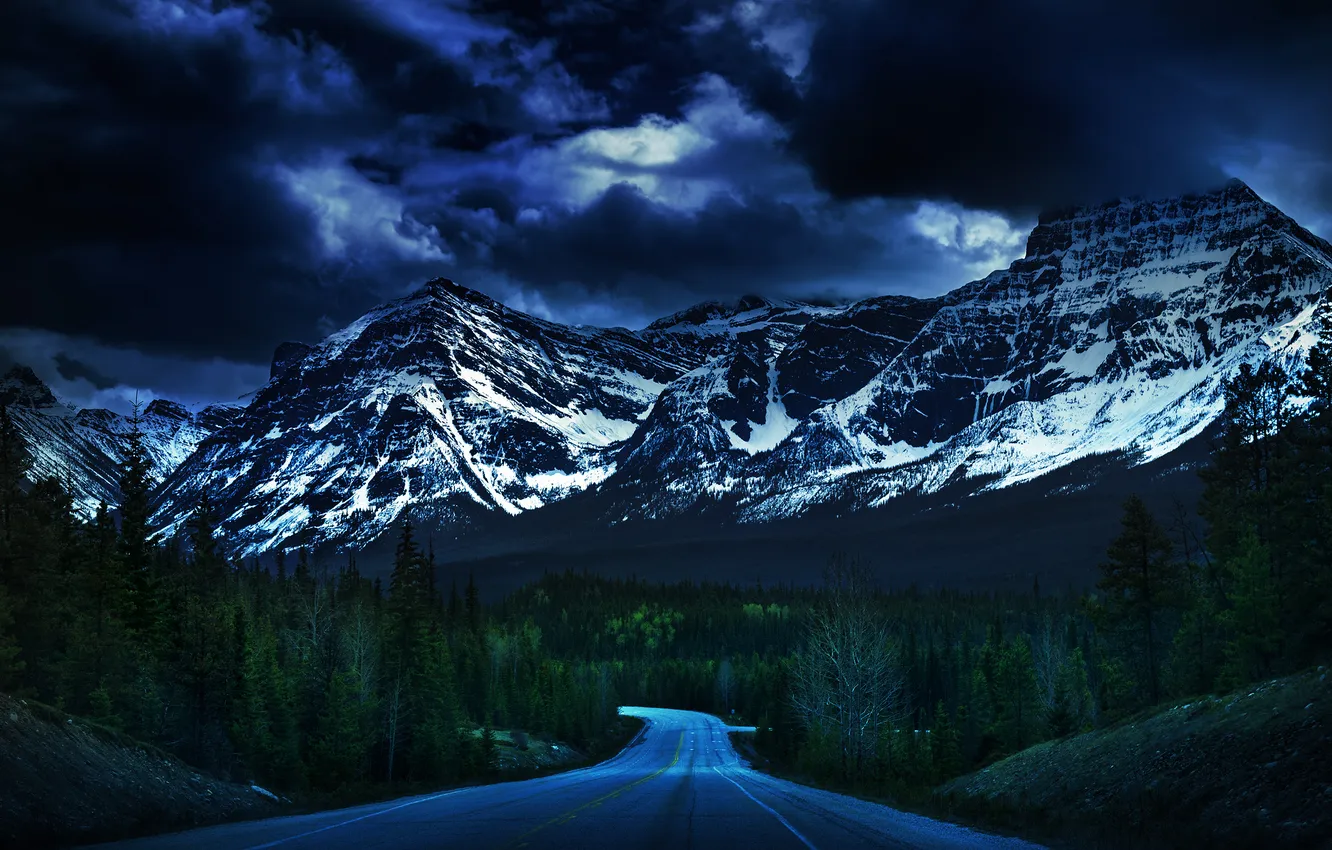 Photo wallpaper road, forest, mountains, nature