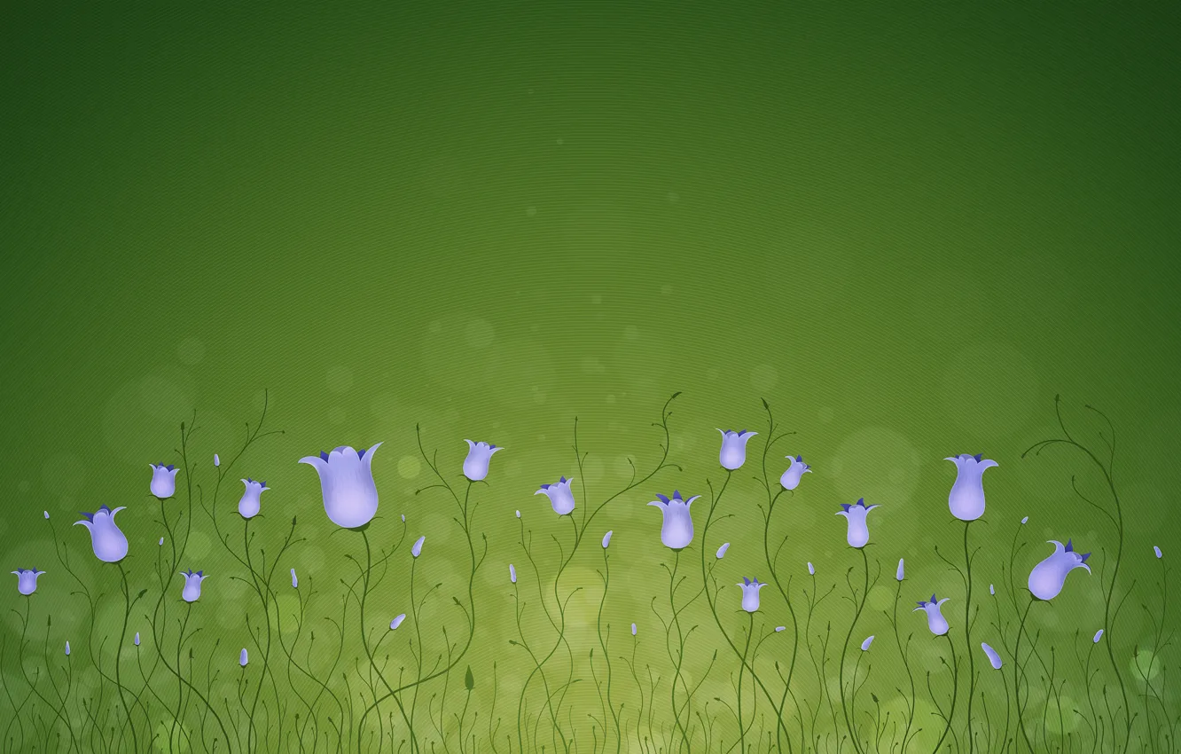 Photo wallpaper line, circles, flowers, green, bells