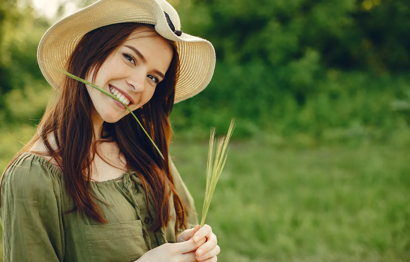 Photo wallpaper girl, smile, hat, ears