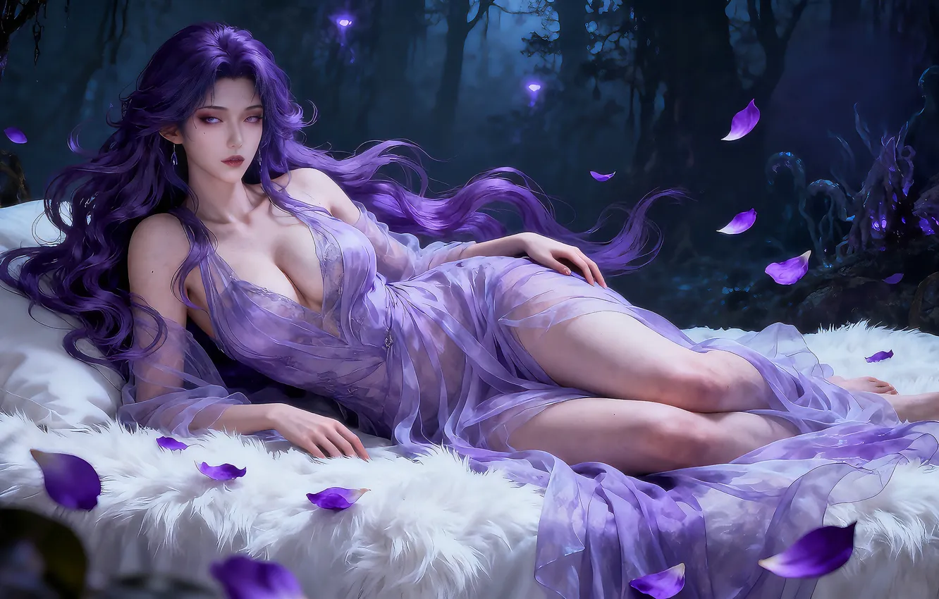 Photo wallpaper girl, ai art, dress, asian, blue hair