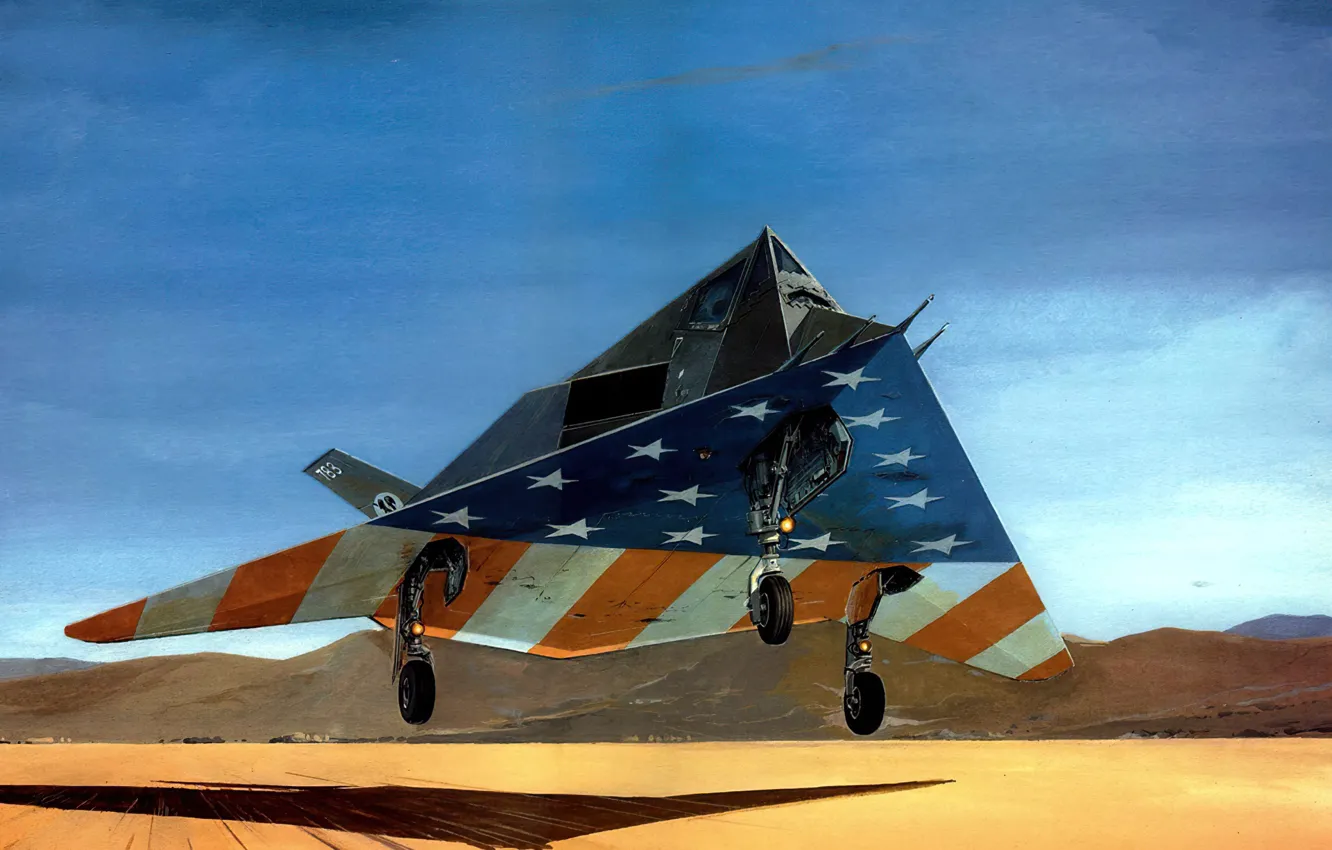 Photo wallpaper war, art, painting, jet, Lockheed F-117 Nighthawk