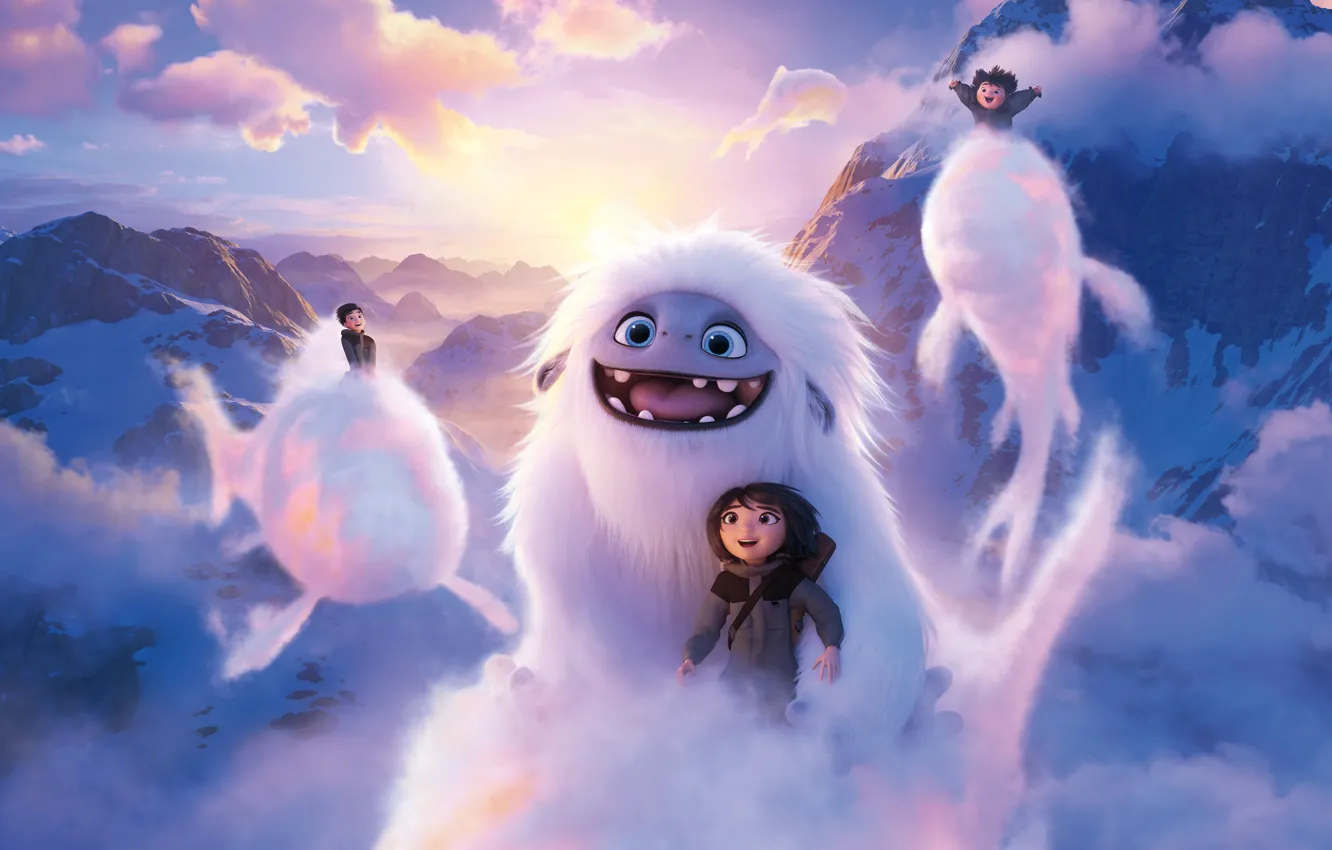 Photo wallpaper clouds, mountains, cartoon, cartoon, Yeti, Everest, Abominable