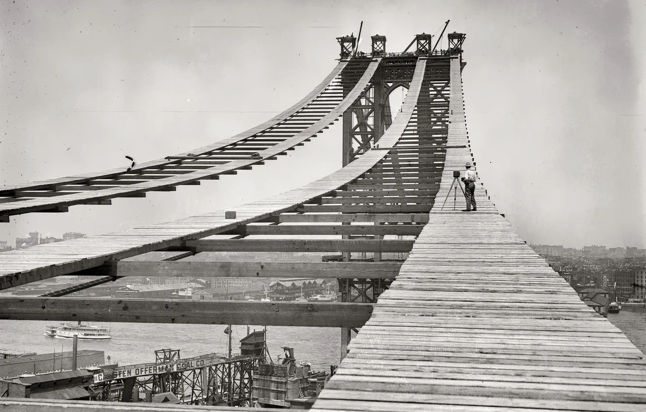 Photo wallpaper bridge, retro, photo, b/W, construction, history