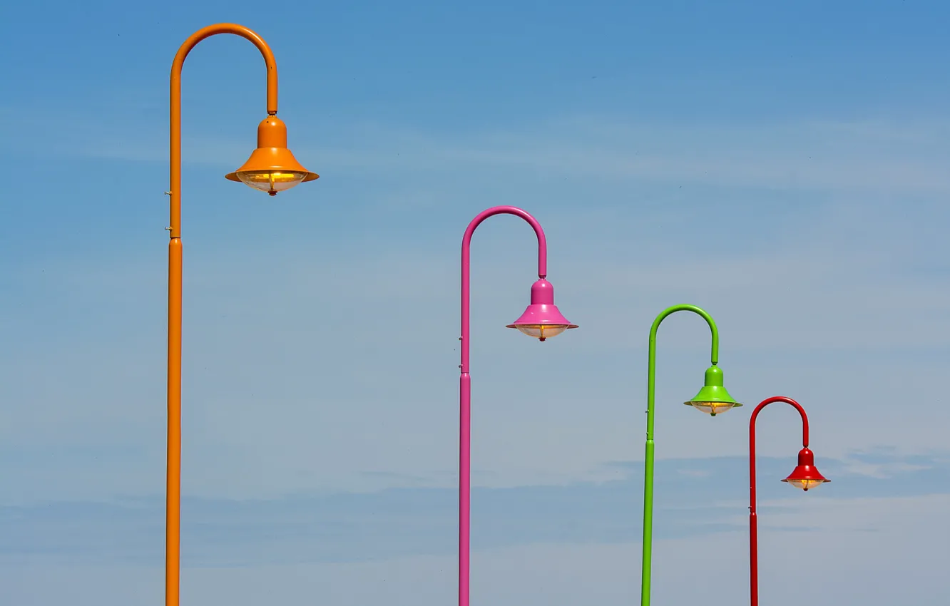 Photo wallpaper the sky, street, posts, lights