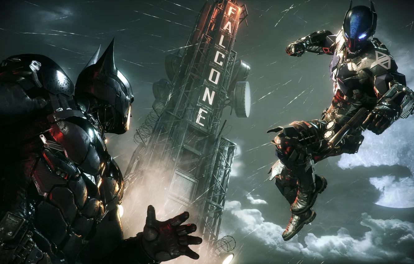 Photo wallpaper The game, Rain, Battle, Batman, Costume, Fight, Hero, Mask, Superhero, Hero, Batman, Rain, Villain, Game, …