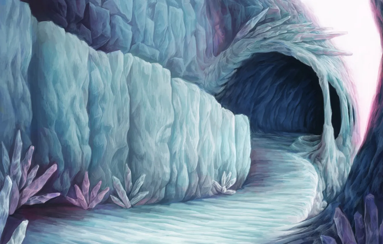 Photo wallpaper cold, ice, mountains, art, track, ice, crystals, cave