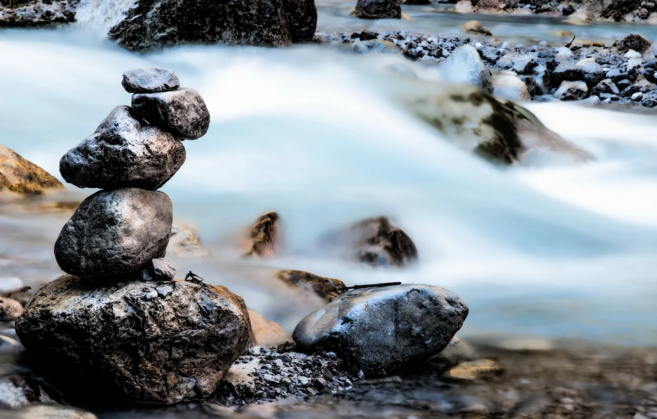 Photo wallpaper water, nature, stones, stream