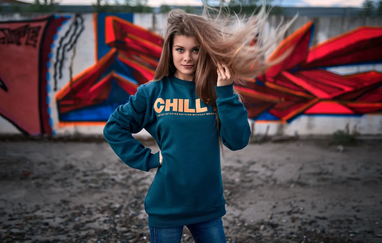 Photo wallpaper girl, hair, jeans, Vyacheslav Shishkov