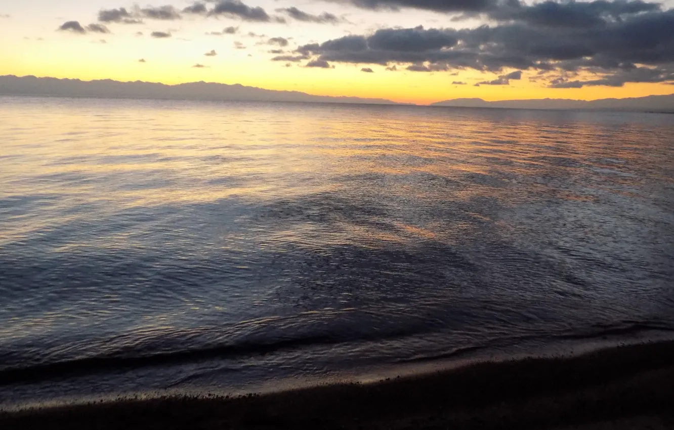 Photo wallpaper sunset, lake, the evening, Issyk-Kul