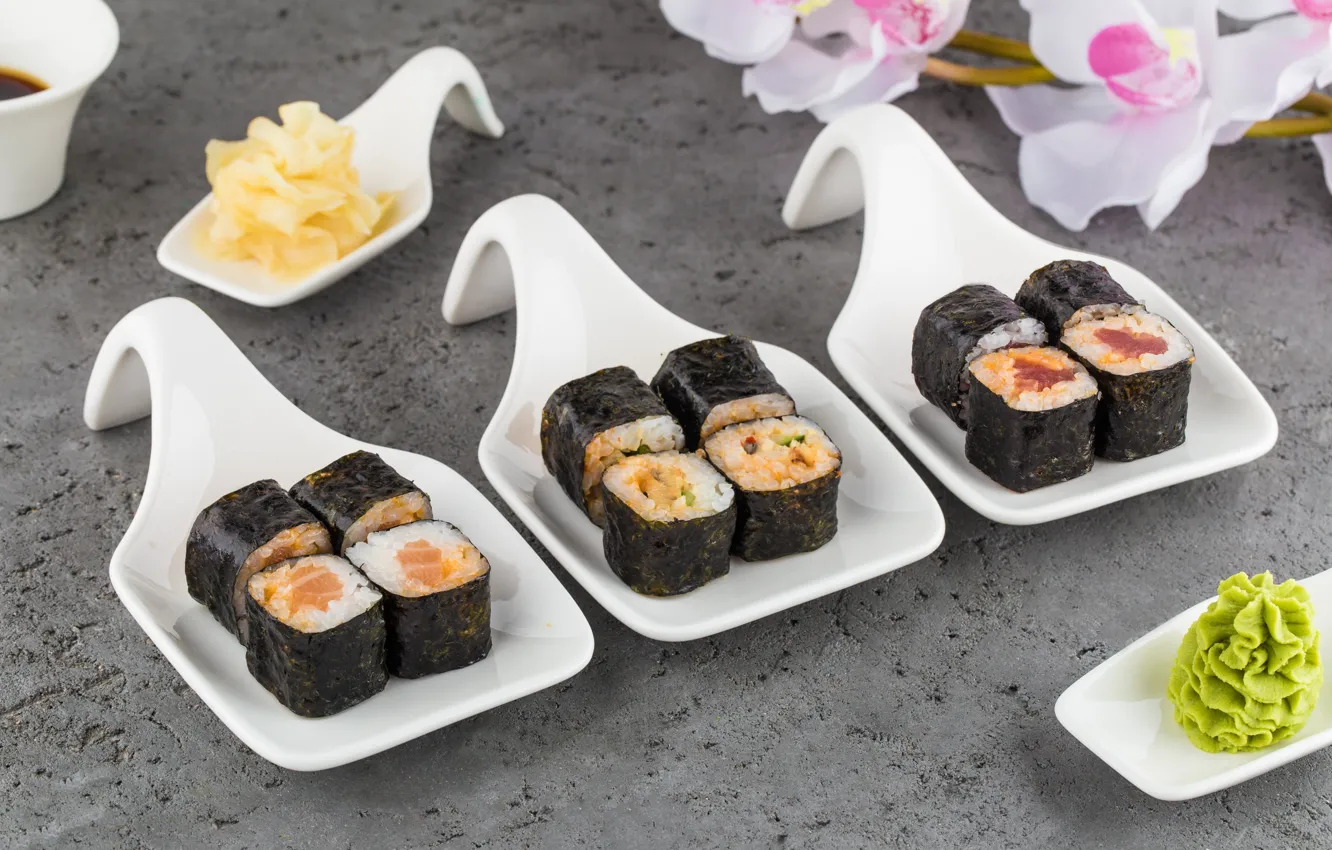 Photo wallpaper flowers, Orchid, rolls, ginger, wasabi