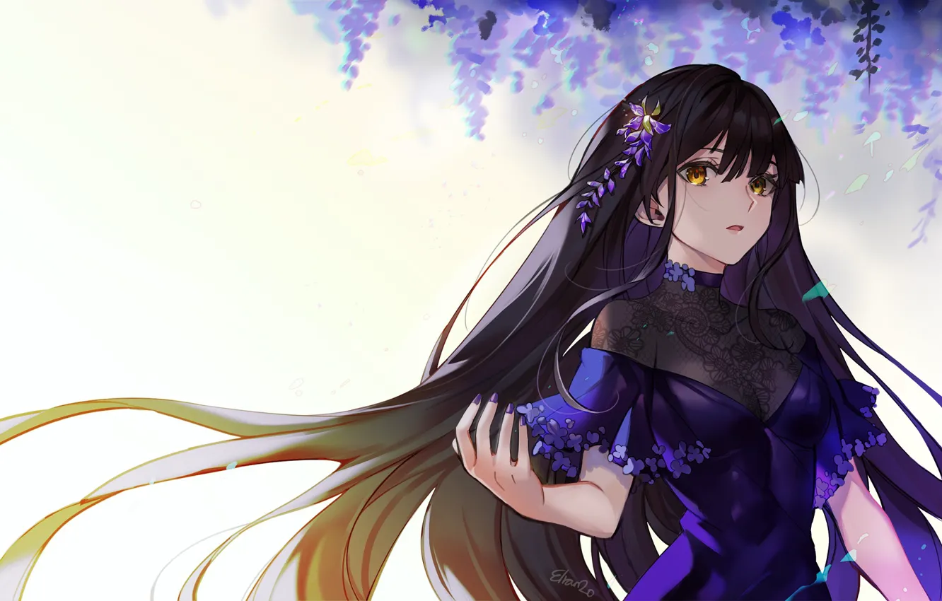 Photo wallpaper girl, flowers, background, long hair
