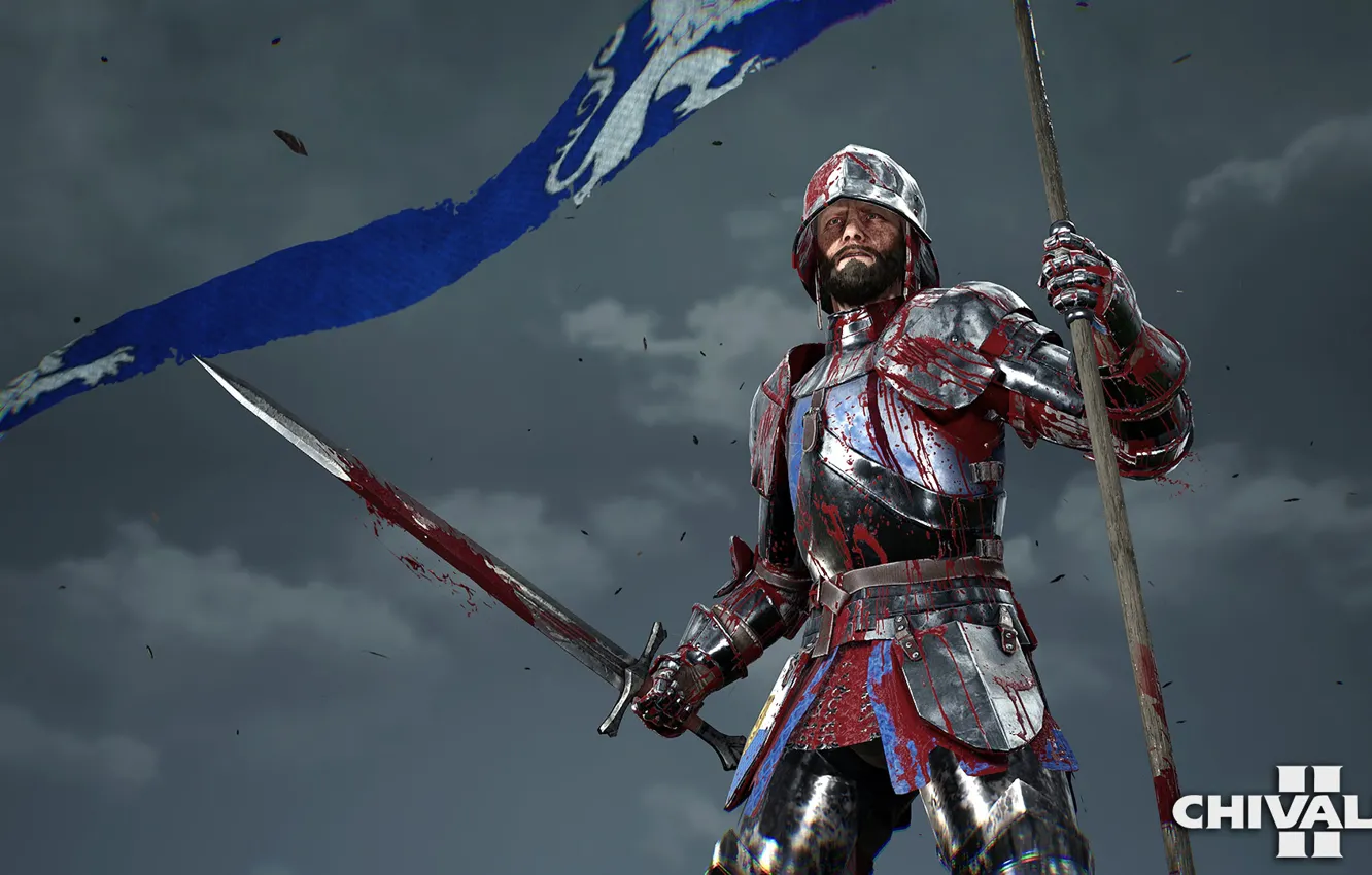 Photo wallpaper blood, sword, flag, knight, mail, Chivalry 2
