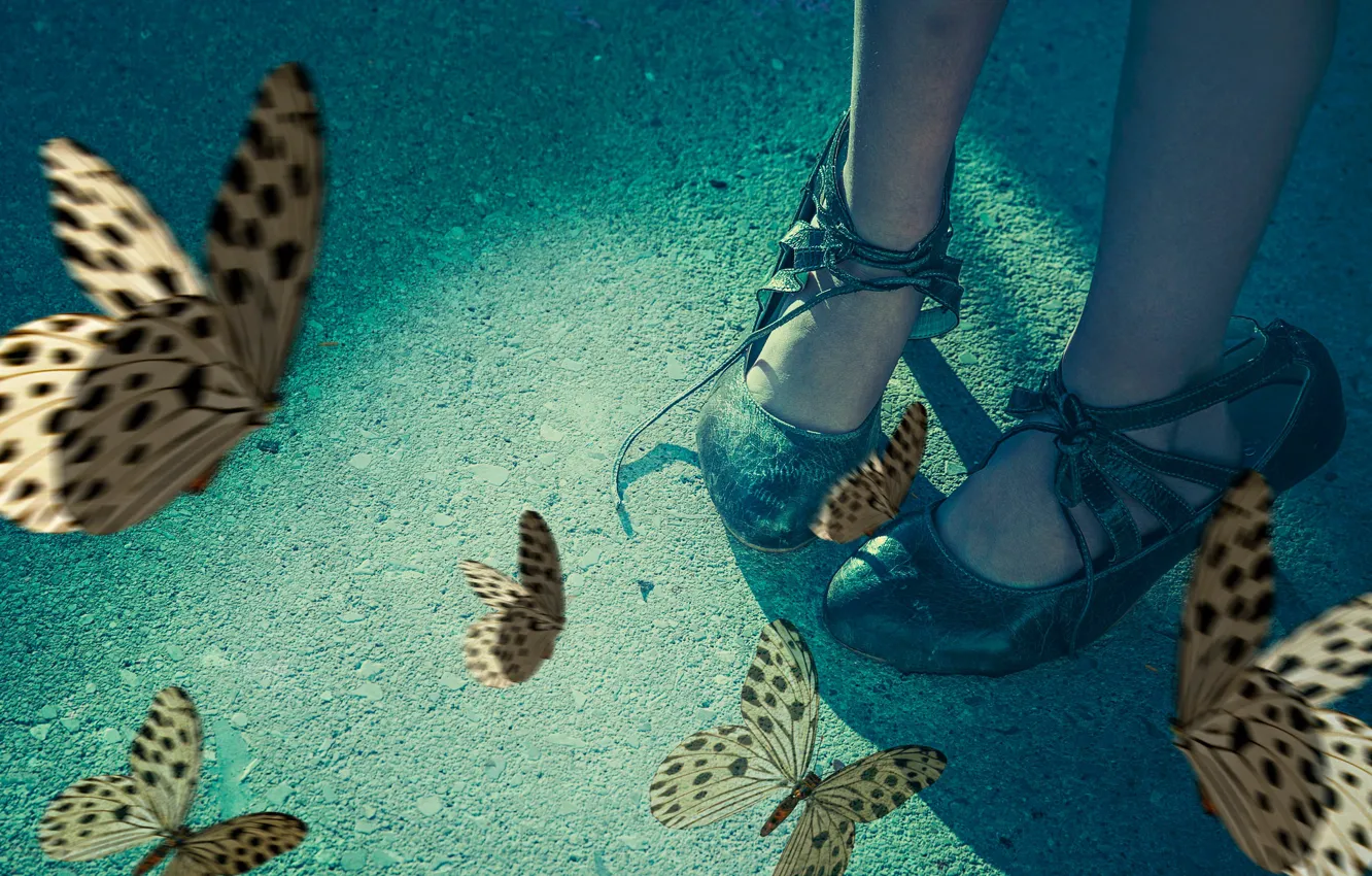 Photo wallpaper butterfly, shoes, girl