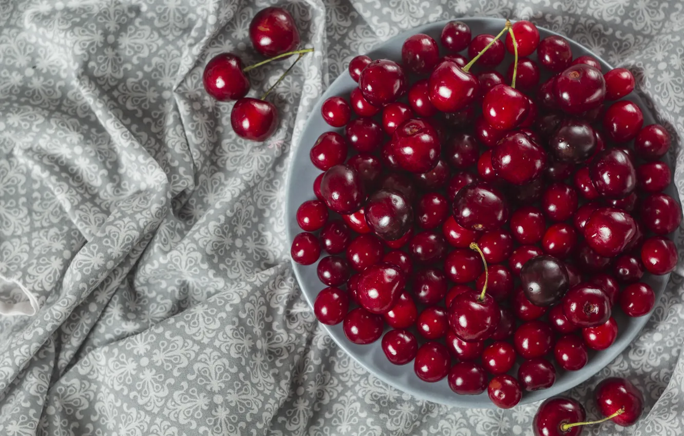 Photo wallpaper cherry, berries, plate