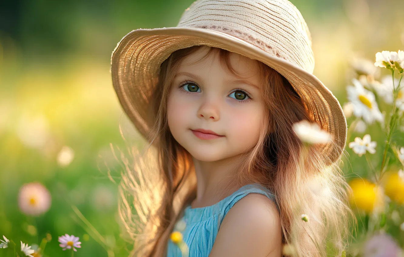 Photo wallpaper summer, look, the sun, light, flowers, nature, face, pose