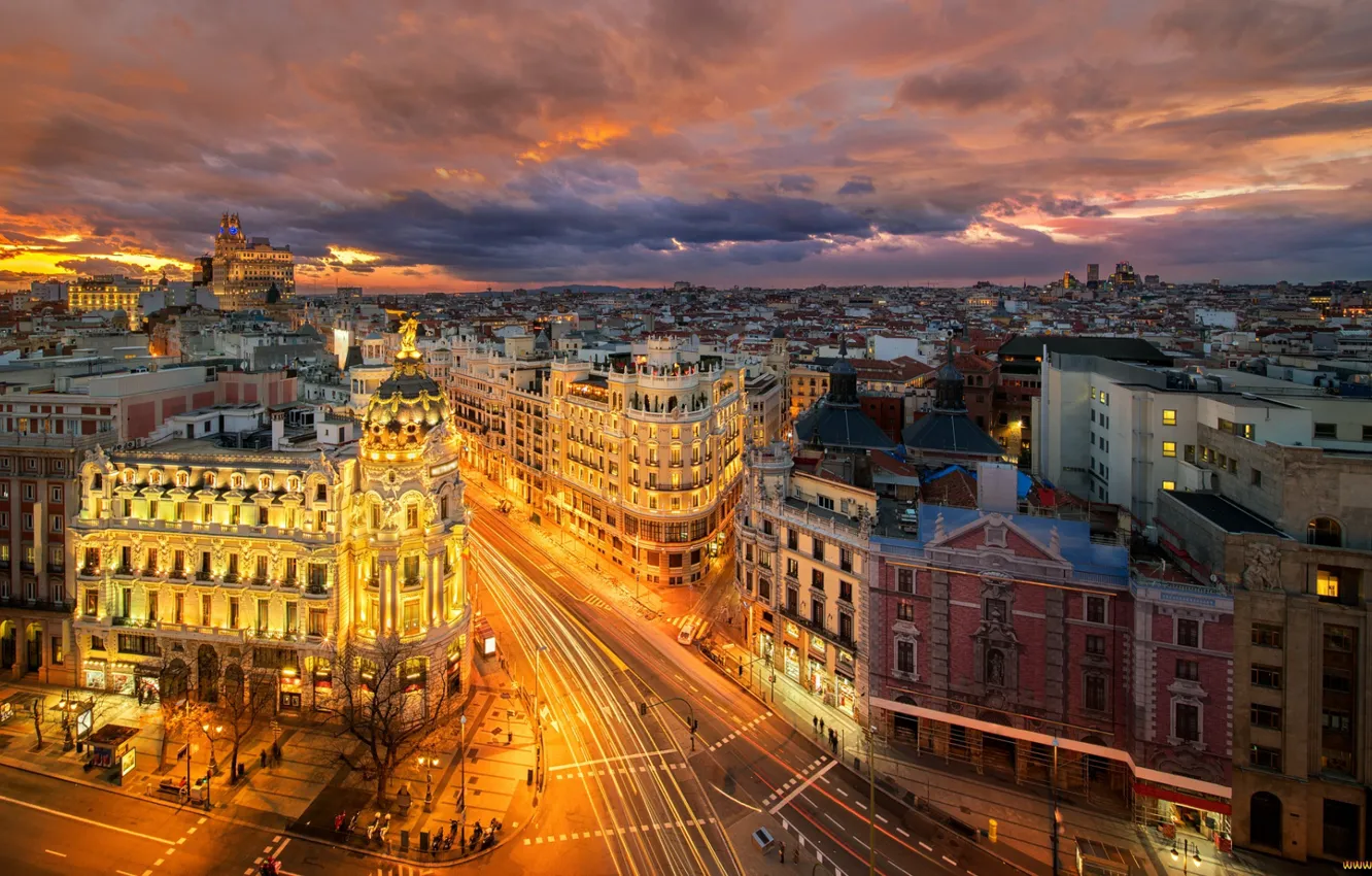 Photo wallpaper the city, lights, the evening, Europe, Spain, the view from the top, Europe, Spain