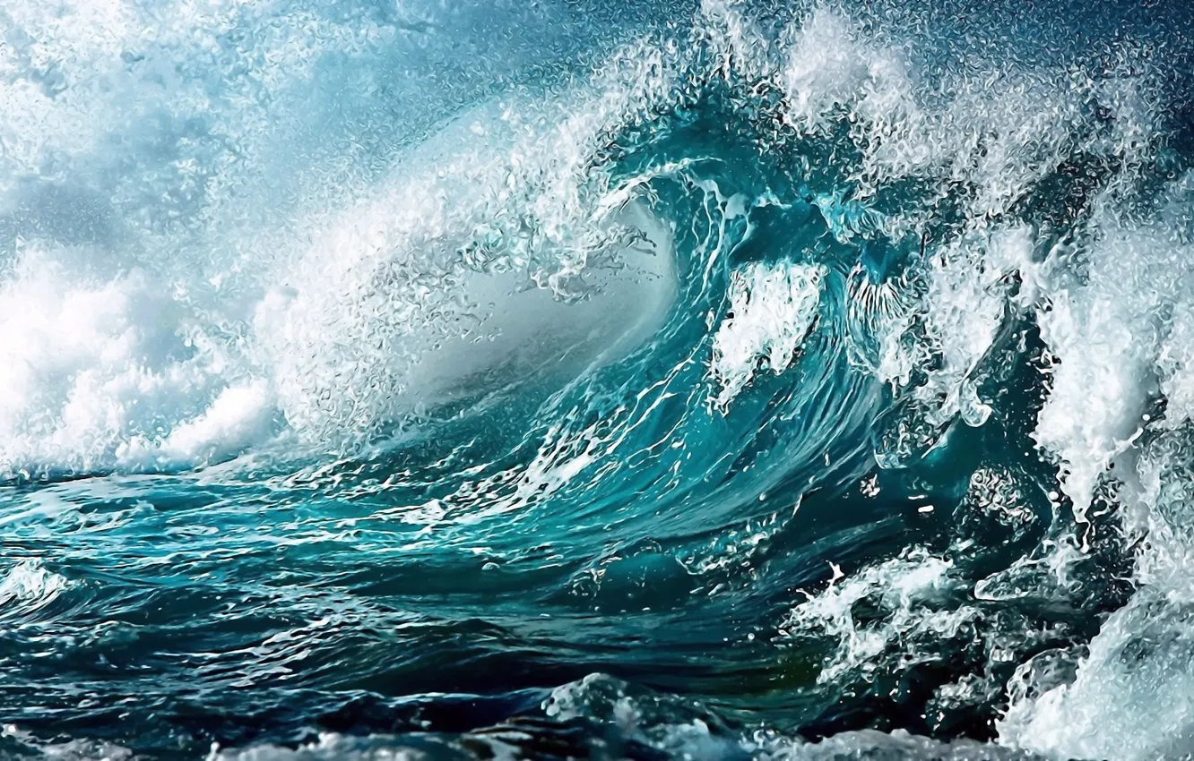 Photo wallpaper sea, foam, squirt, storm, wave, turquoise, squall