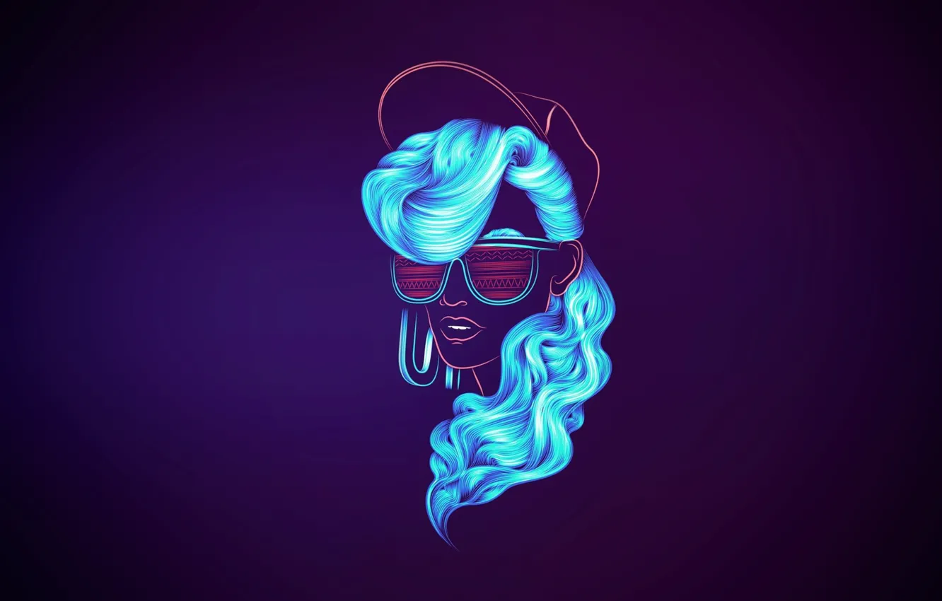 Photo wallpaper girl, portrait, blue hair, Neonwave