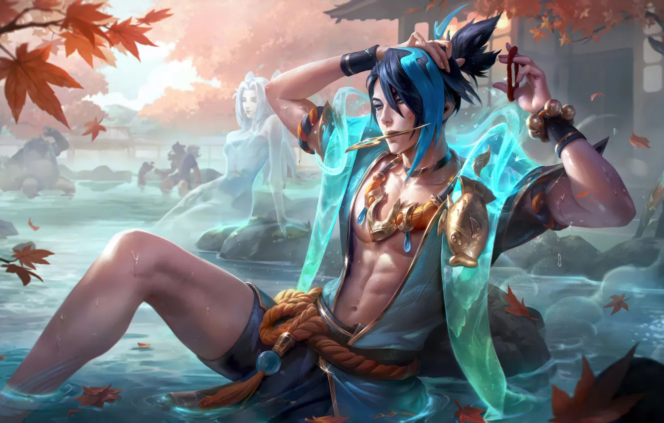 Photo wallpaper water, decoration, foliage, game, arrows, characters, League of Legends, lol