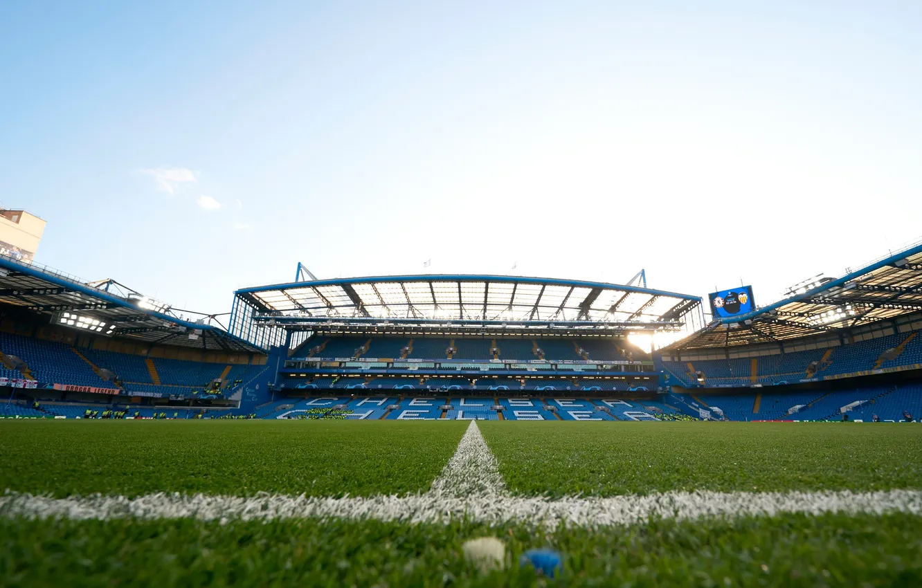 Photo wallpaper the sky, clouds, lawn, football, sport, England, sky, tribune
